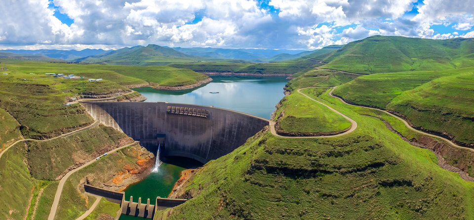 Katse Dam, a 185m high concrete arch dam on the Malibamat'so River in Lesotho